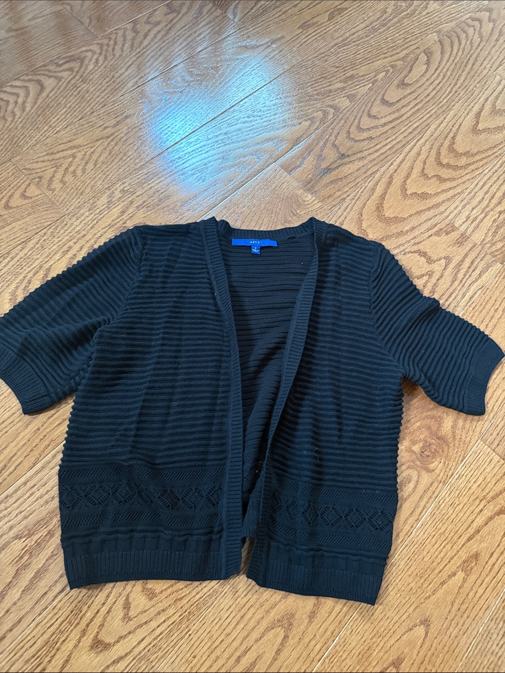 Apt. 9 Black Short-Sleeve Open-Front Ribbed Cardigan